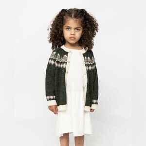 Kids Patterned Cardigan 100% alpaca wool 6-8 Y Green